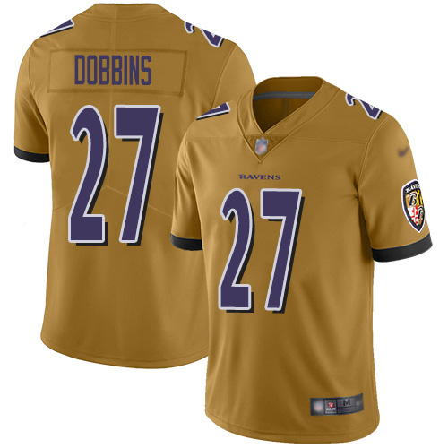 Nike Ravens #27 J.K. Dobbins Gold Youth Stitched NFL Limited Inverted Legend Jersey